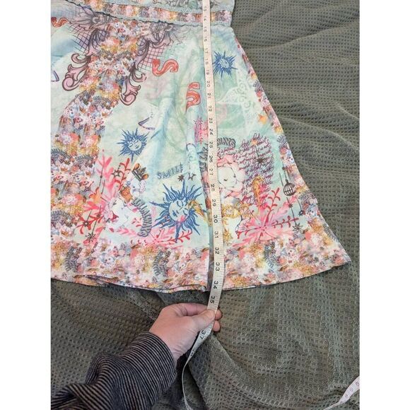 DALIA MACPHEE Printed A Line Dress M Green Jade Pleated Frill Bow Neck D725 - Picture 6 of 8